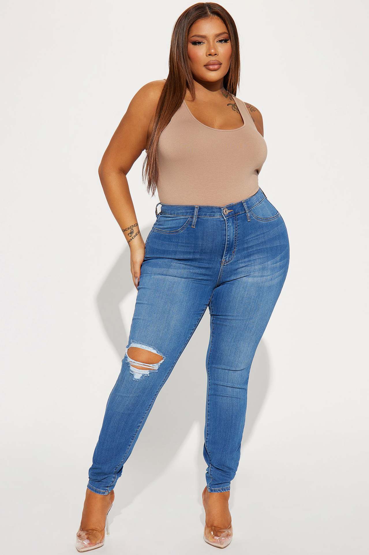 Damesjeans met Stretch en Gescheurde Details